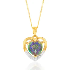 9ct Yellow Gold Enhanced Mystic Topaz and Diamond Heart Pendant on 46cm Chain Shiels