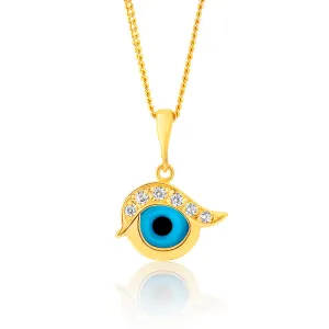 9ct Yellow Gold Evil Eye Cubic Zirconia and Blue Enamel Pendant Shiels