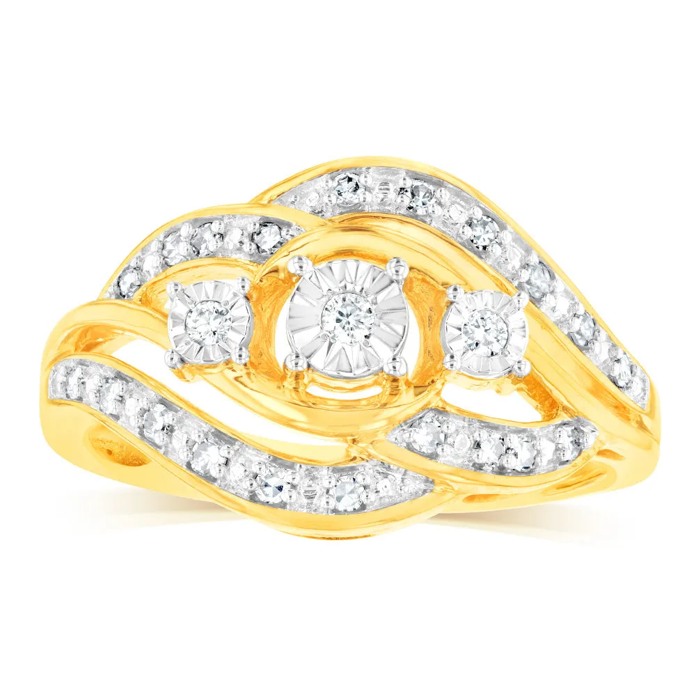 9ct Yellow Gold Fancy Ring in 1/6 Carat Natural Diamonds Shiels