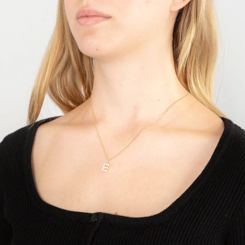 9ct Yellow Gold Fresh Water Pearl Mini Initial "E" Pendant Shiels