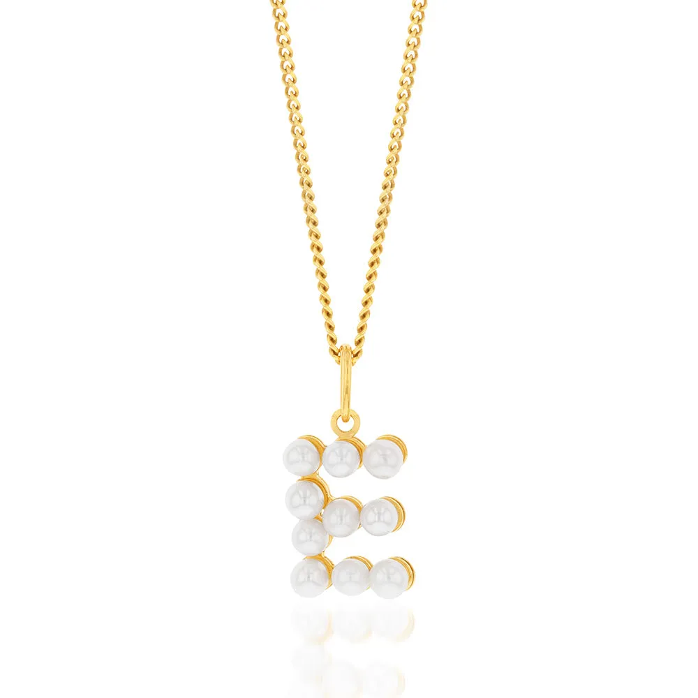 9ct Yellow Gold Fresh Water Pearl Mini Initial "E" Pendant Shiels