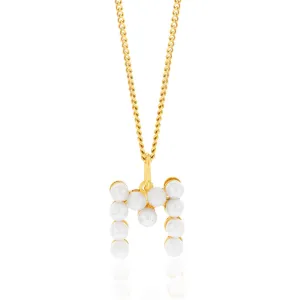 9ct Yellow Gold Fresh Water Pearl Mini Initial "M" Pendant Shiels