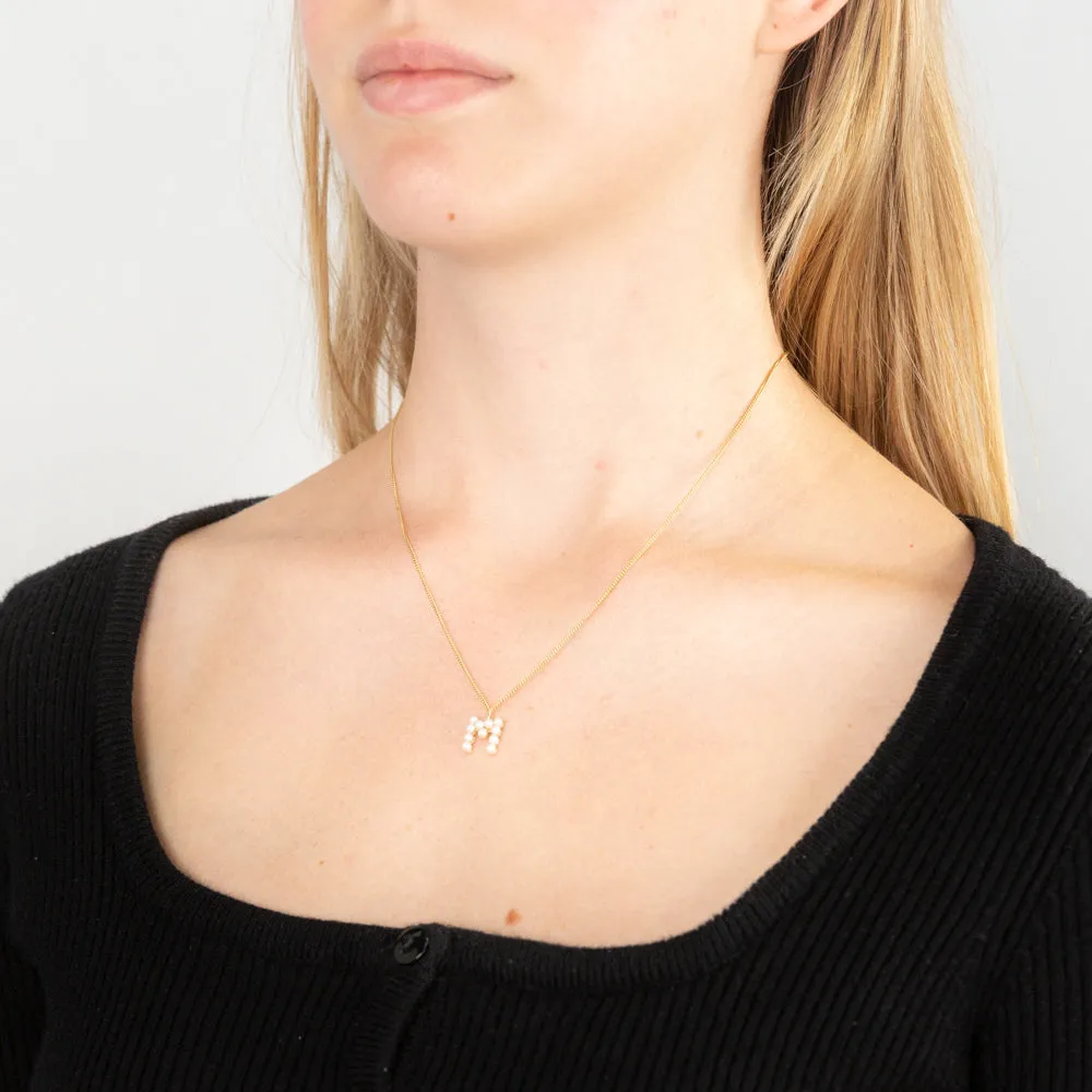 9ct Yellow Gold Fresh Water Pearl Mini Initial "M" Pendant Shiels