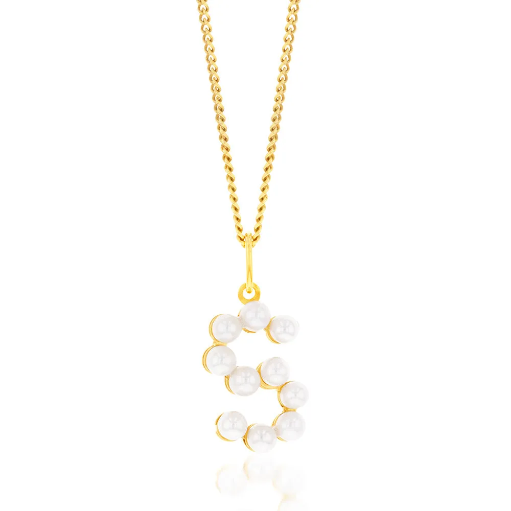 9ct Yellow Gold Fresh Water Pearl Mini Initial "S" Pendant Shiels