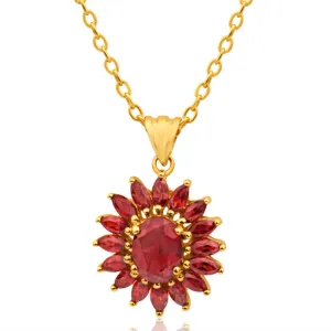 9ct Yellow Gold Garnet Flower Shaped Pendant Shiels