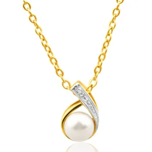 9ct Yellow Gold Gorgeous Diamond   Pearl Pendant Shiels