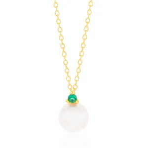9ct Yellow Gold Green Cubic Zirconia And Pearl Pendant On 45cm Chain Shiels