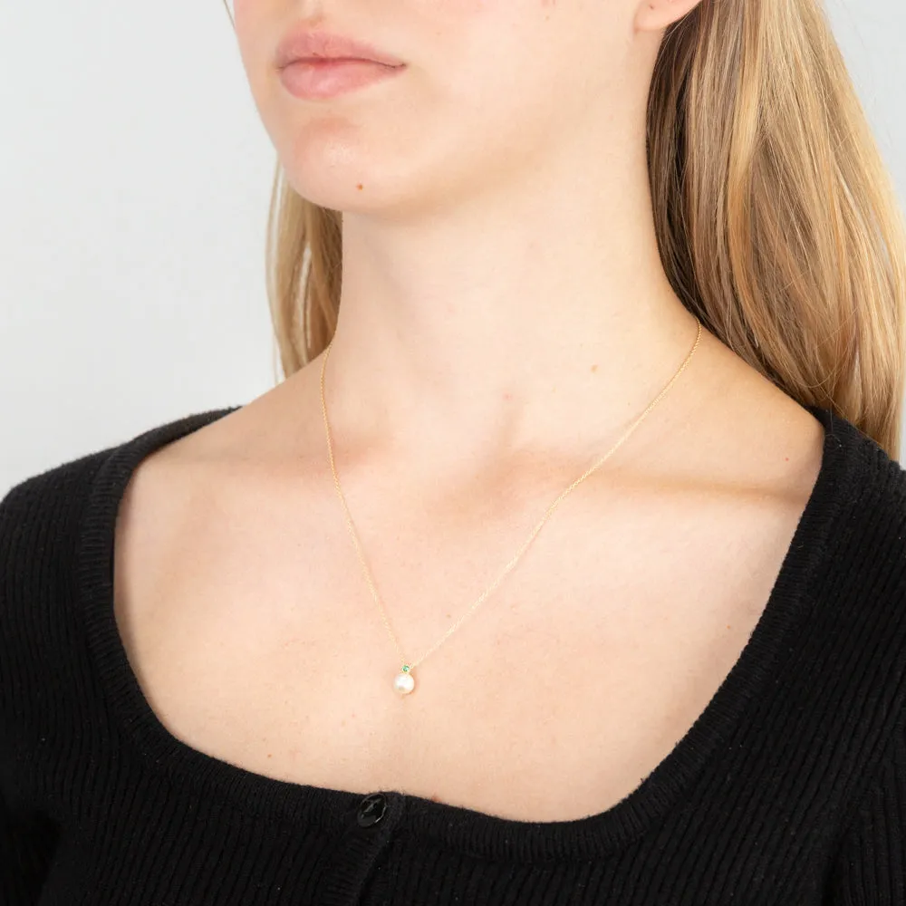 9ct Yellow Gold Green Cubic Zirconia And Pearl Pendant On 45cm Chain Shiels