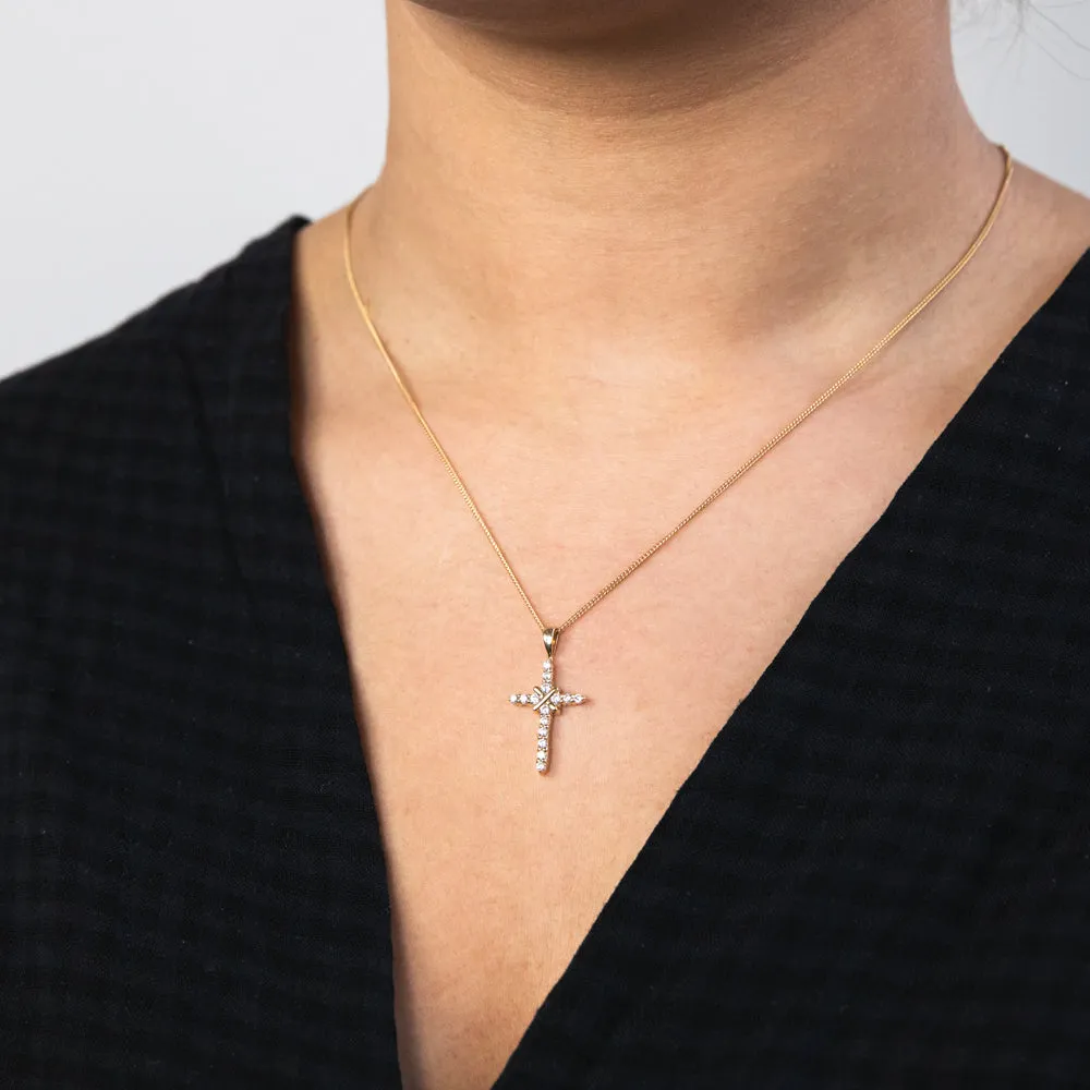 9ct Yellow Gold Impressive Cubic Zirconia Cross Pendant Shiels