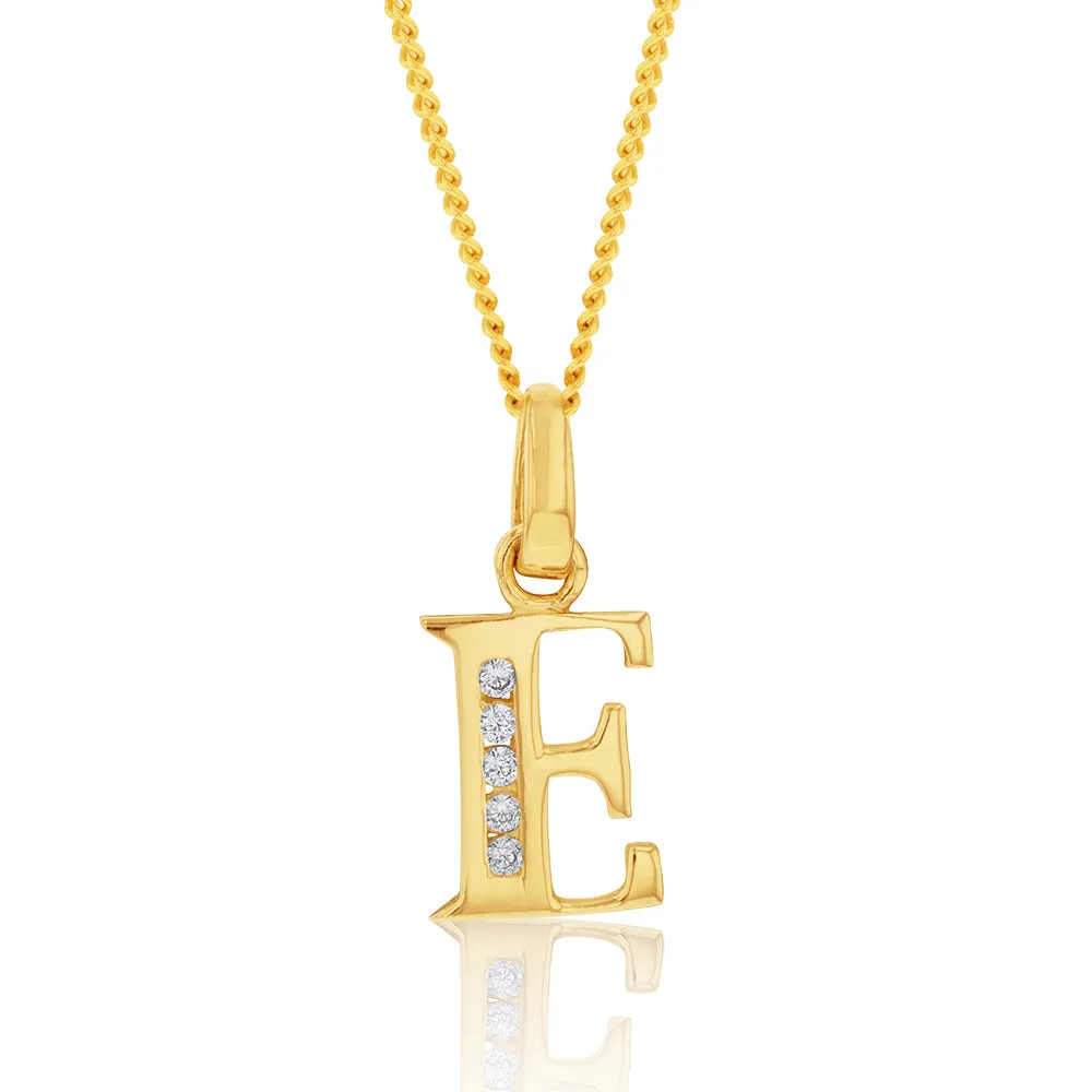 9ct Yellow Gold Initial E Zirconia Pendant Shiels