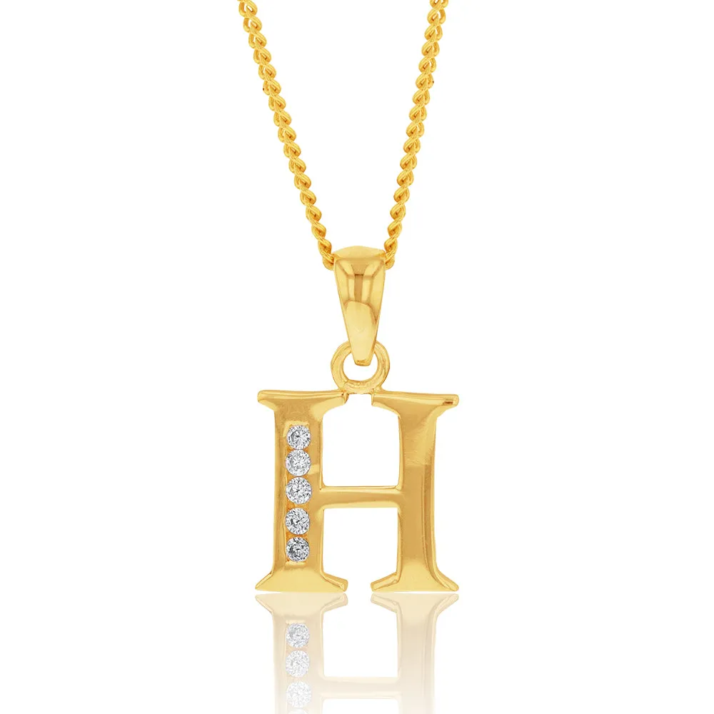 9ct Yellow Gold Initial H Zirconia Pendant Shiels