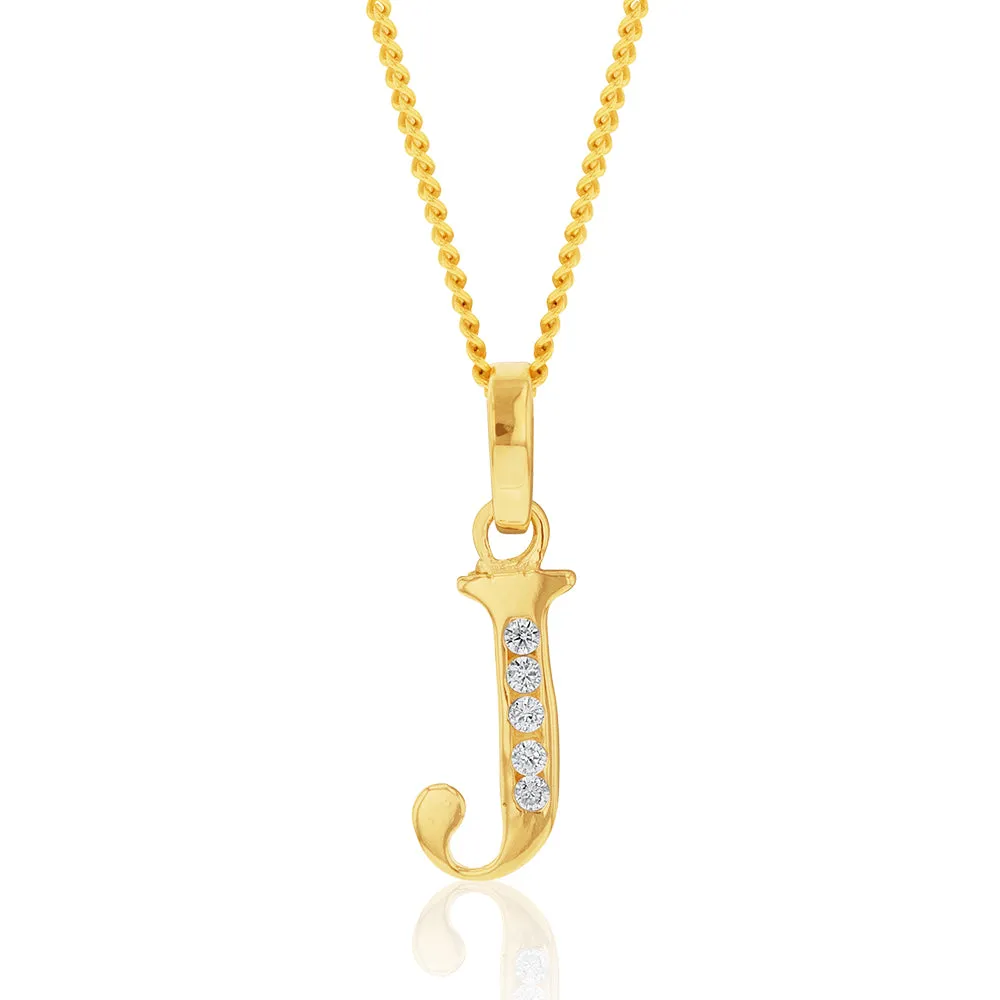 9ct Yellow Gold Initial J Zirconia Pendant Shiels