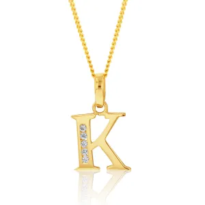 9ct Yellow Gold Initial K Zirconia Pendant Shiels