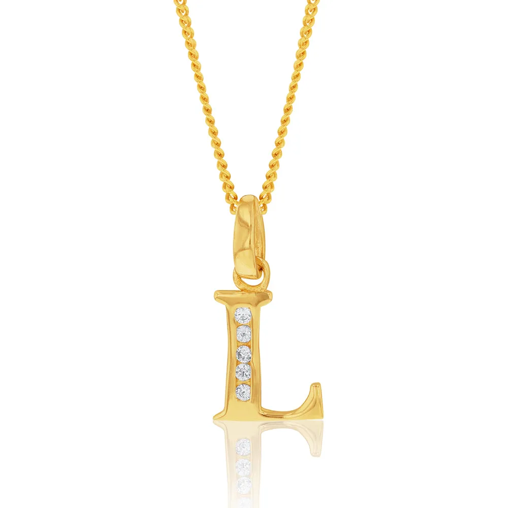 9ct Yellow Gold Initial L Zirconia Pendant Shiels