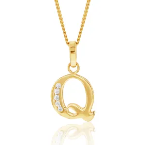 9ct Yellow Gold Initial Q Zirconia Pendant Shiels