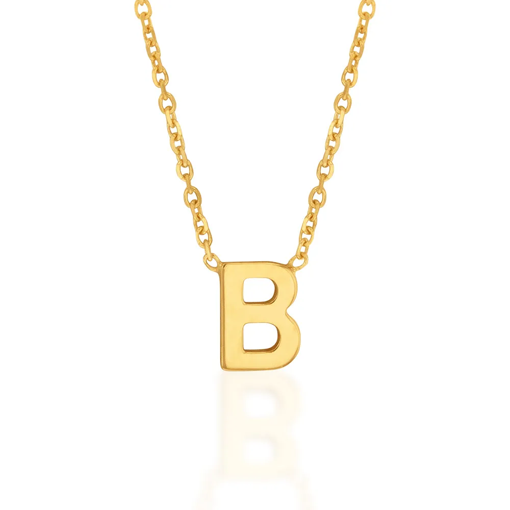 9ct Yellow Gold Initial "B" Pendant on 43cm Chain Shiels