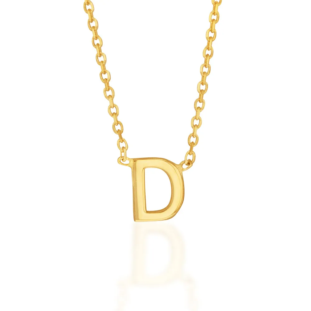 9ct Yellow Gold Initial "D" Pendant on 43cm Chain Shiels