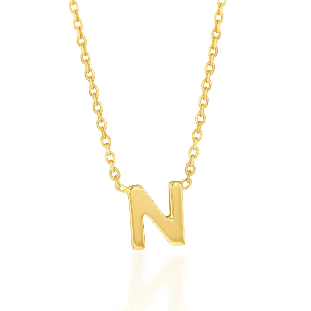 9ct Yellow Gold Initial "N" Pendant On 43cm Chain Shiels