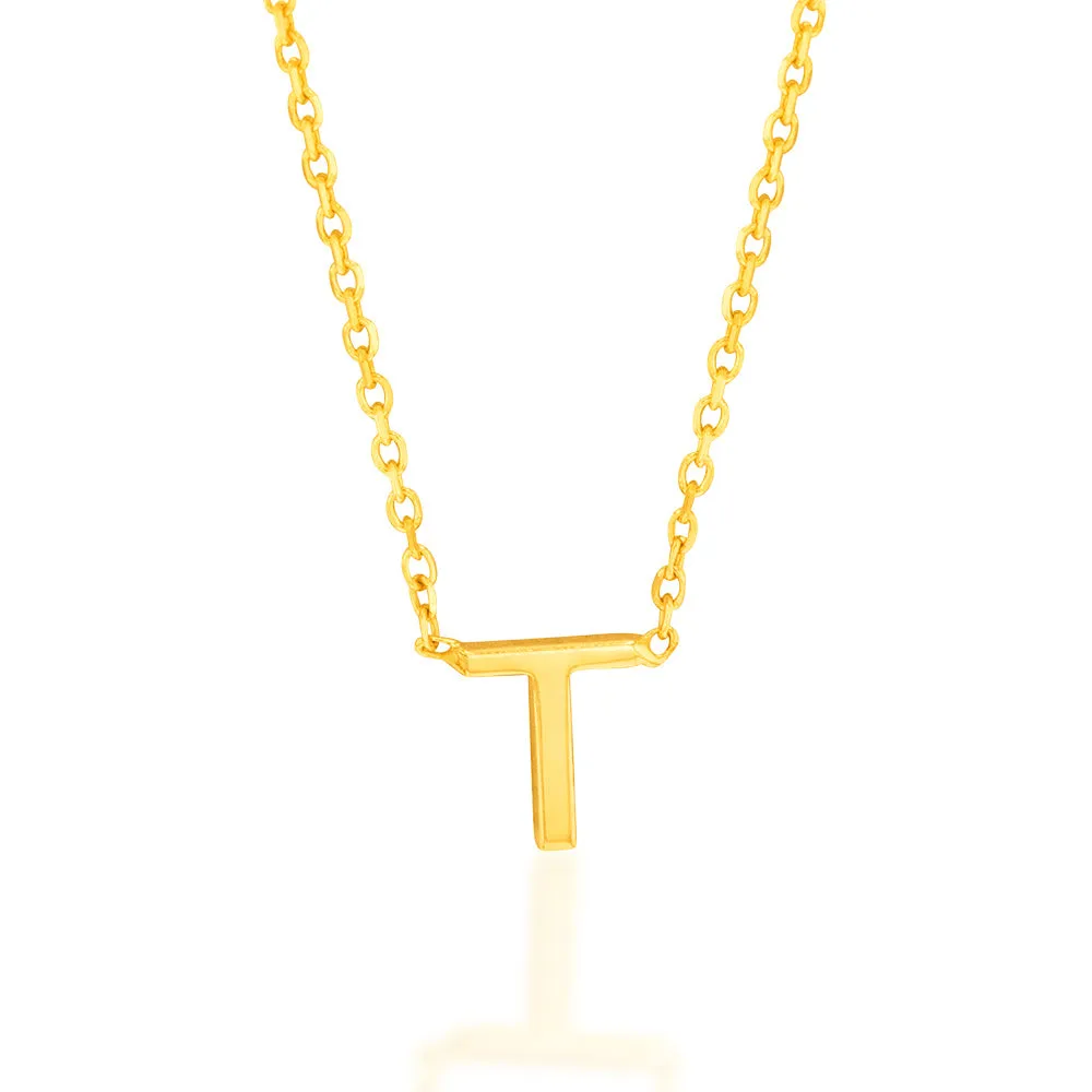 9ct Yellow Gold Initial "T" Pendant On 43cm Chain Shiels