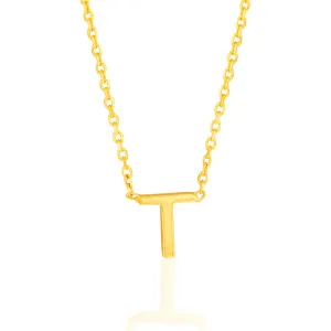 9ct Yellow Gold Initial "T" Pendant On 43cm Chain Shiels