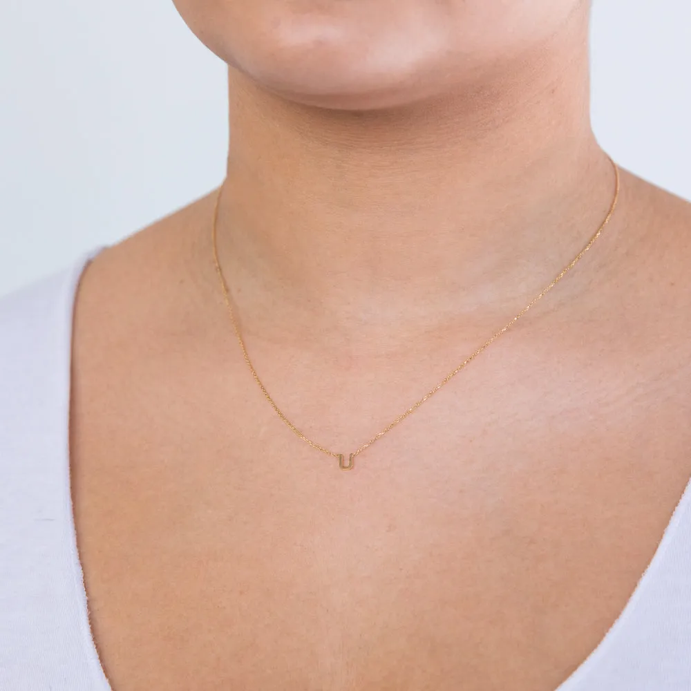 9ct Yellow Gold  Initial "U" Pendant On 43cm Chain Shiels