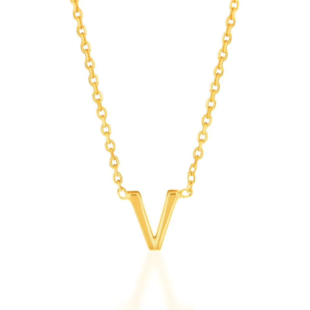 9ct Yellow Gold Initial "V" Pendant on 43cm Chain Shiels