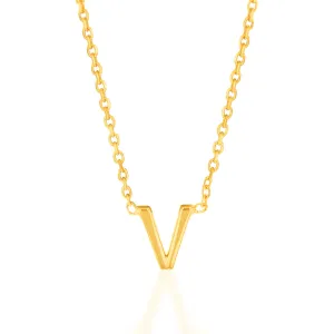 9ct Yellow Gold Initial "V" Pendant on 43cm Chain Shiels