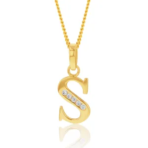 9ct Yellow Gold Initial S Zirconia Pendant Shiels