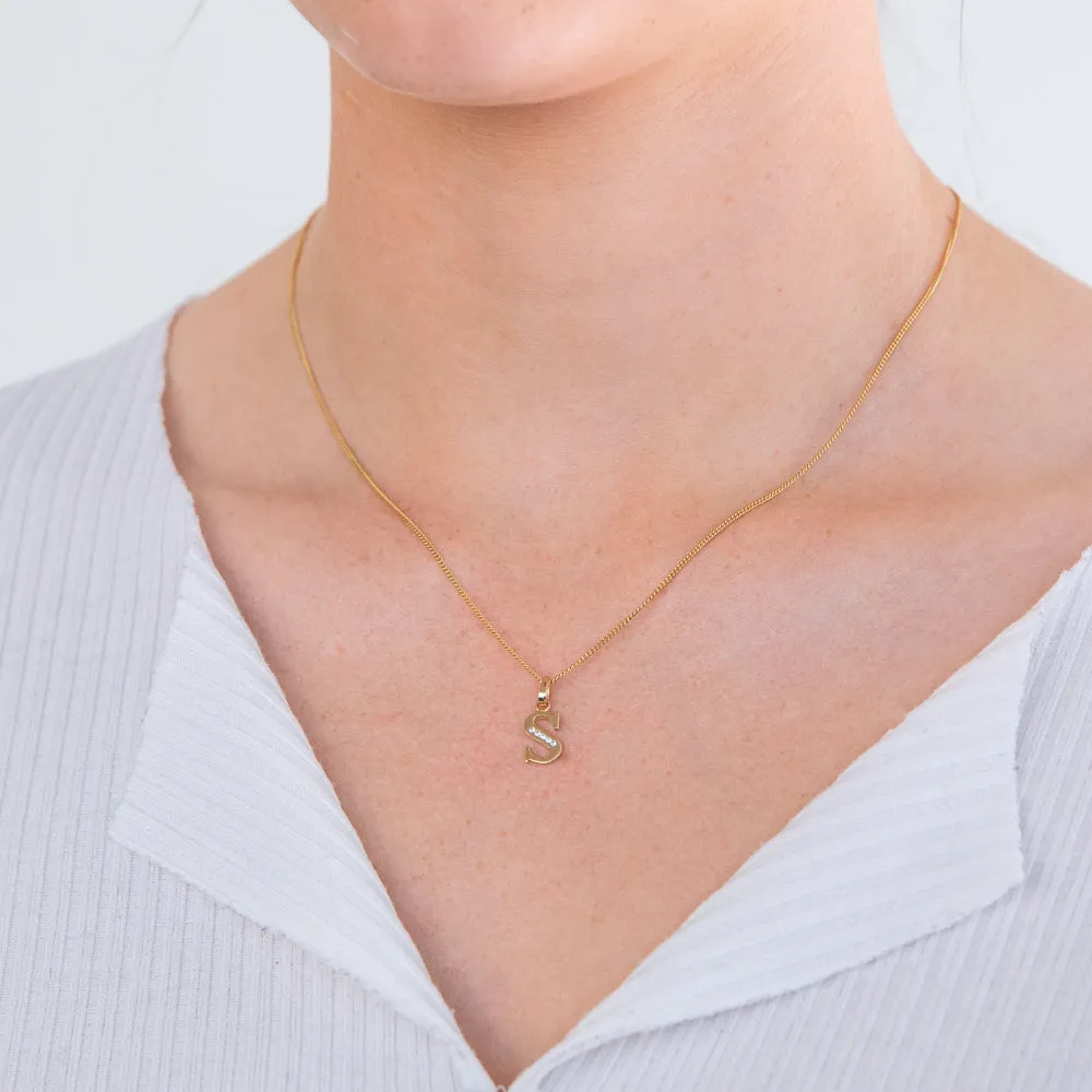 9ct Yellow Gold Initial S Zirconia Pendant Shiels