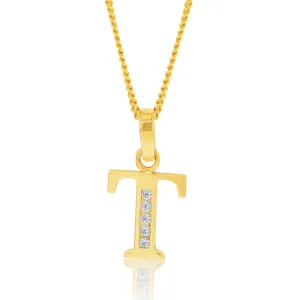 9ct Yellow Gold Initial T Zirconia Pendant Shiels