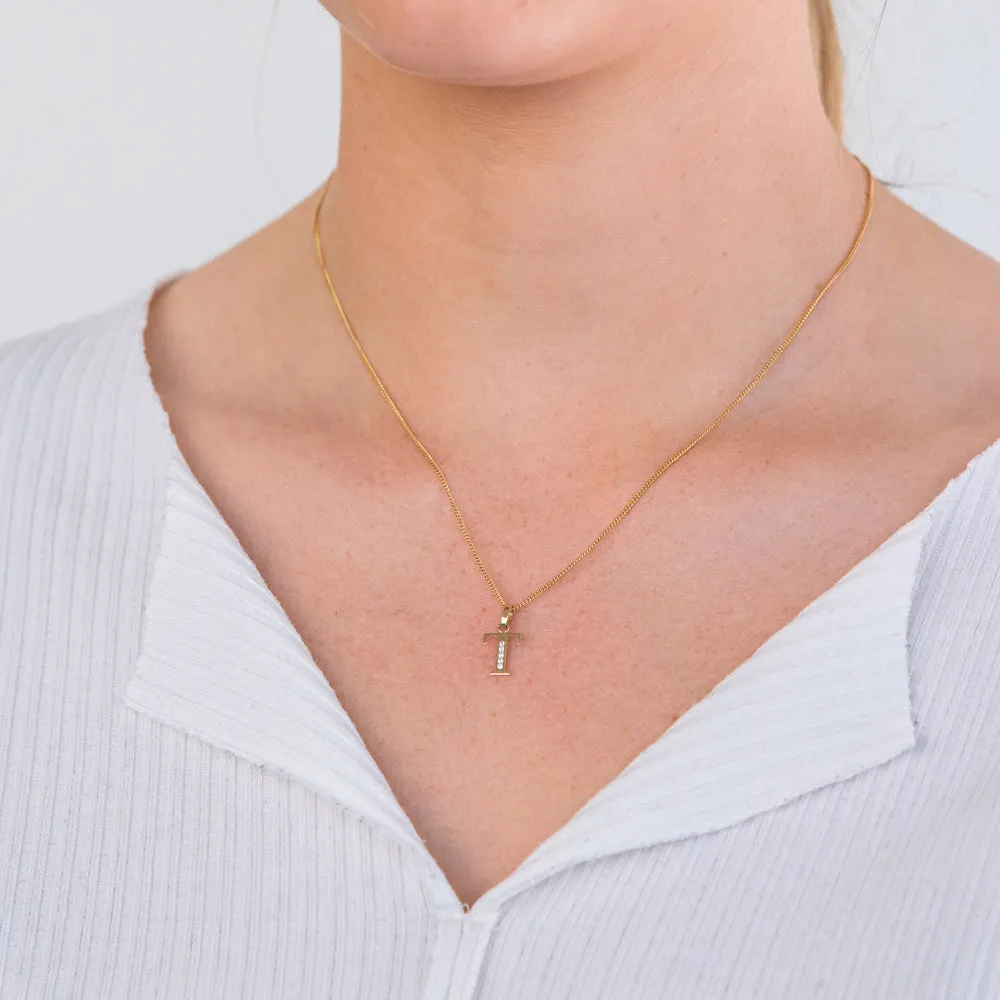 9ct Yellow Gold Initial T Zirconia Pendant Shiels