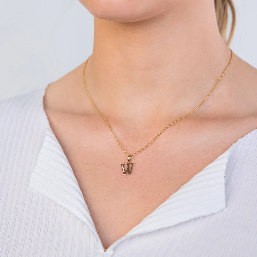 9ct Yellow Gold Initial W Zirconia Pendant Shiels