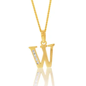 9ct Yellow Gold Initial W Zirconia Pendant Shiels