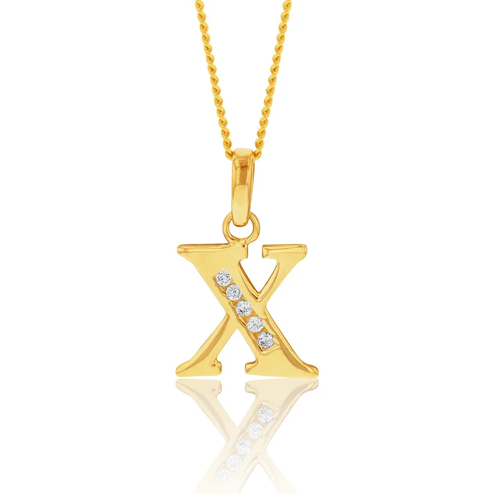 9ct Yellow Gold Initial X Zirconia Pendant Shiels
