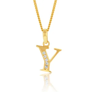 9ct Yellow Gold Initial Y Zirconia Pendant Shiels