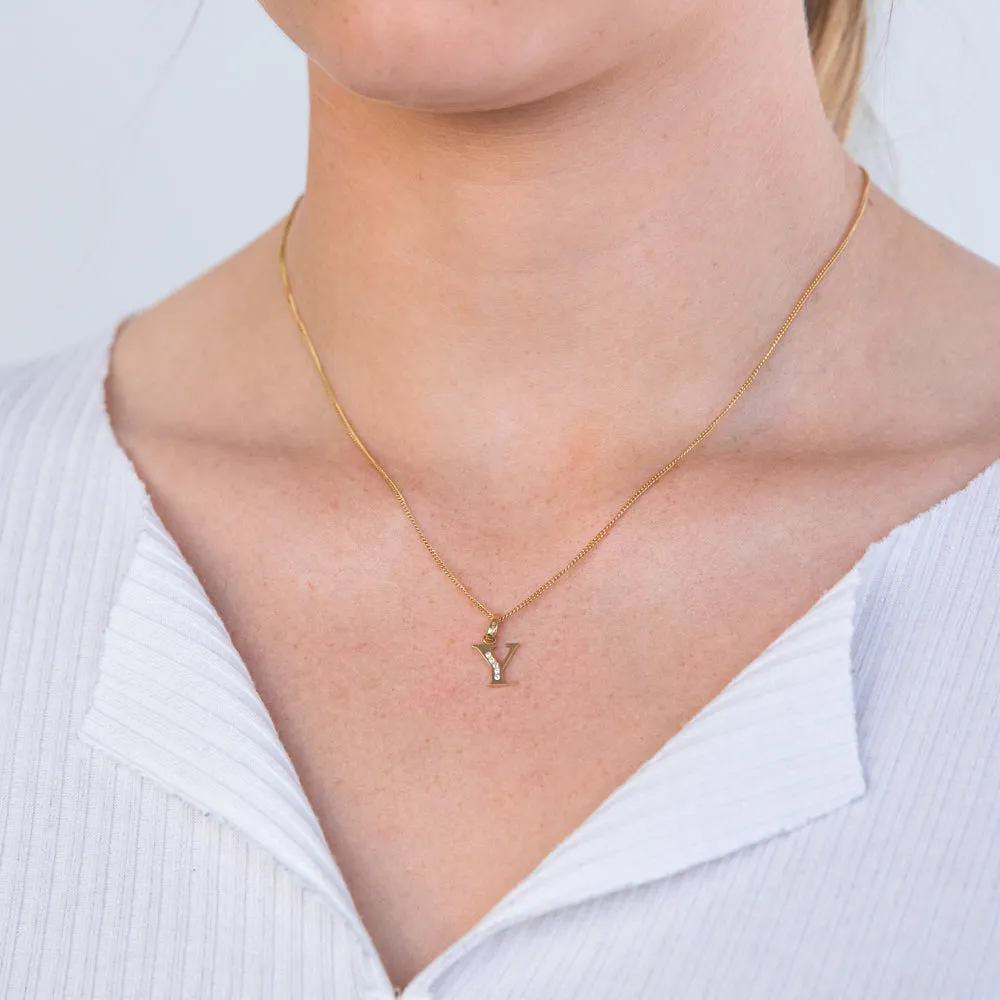 9ct Yellow Gold Initial Y Zirconia Pendant Shiels
