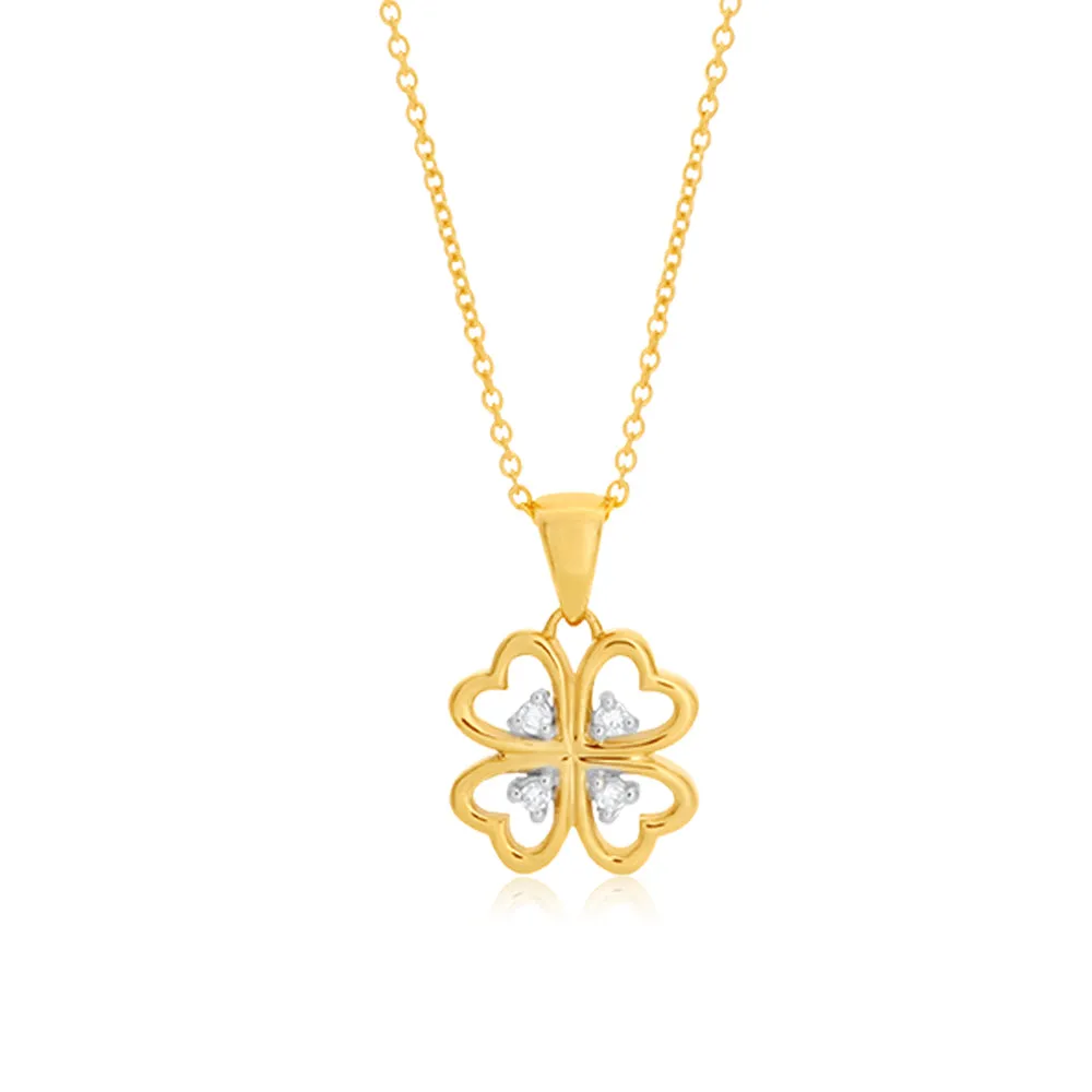9ct Yellow Gold Luxurious 4 leaf clover Diamond Pendant With 45cm Chain Shiels
