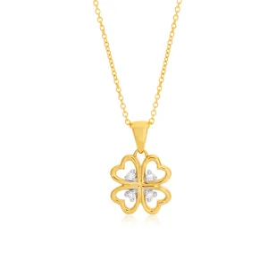 9ct Yellow Gold Luxurious 4 leaf clover Diamond Pendant With 45cm Chain Shiels