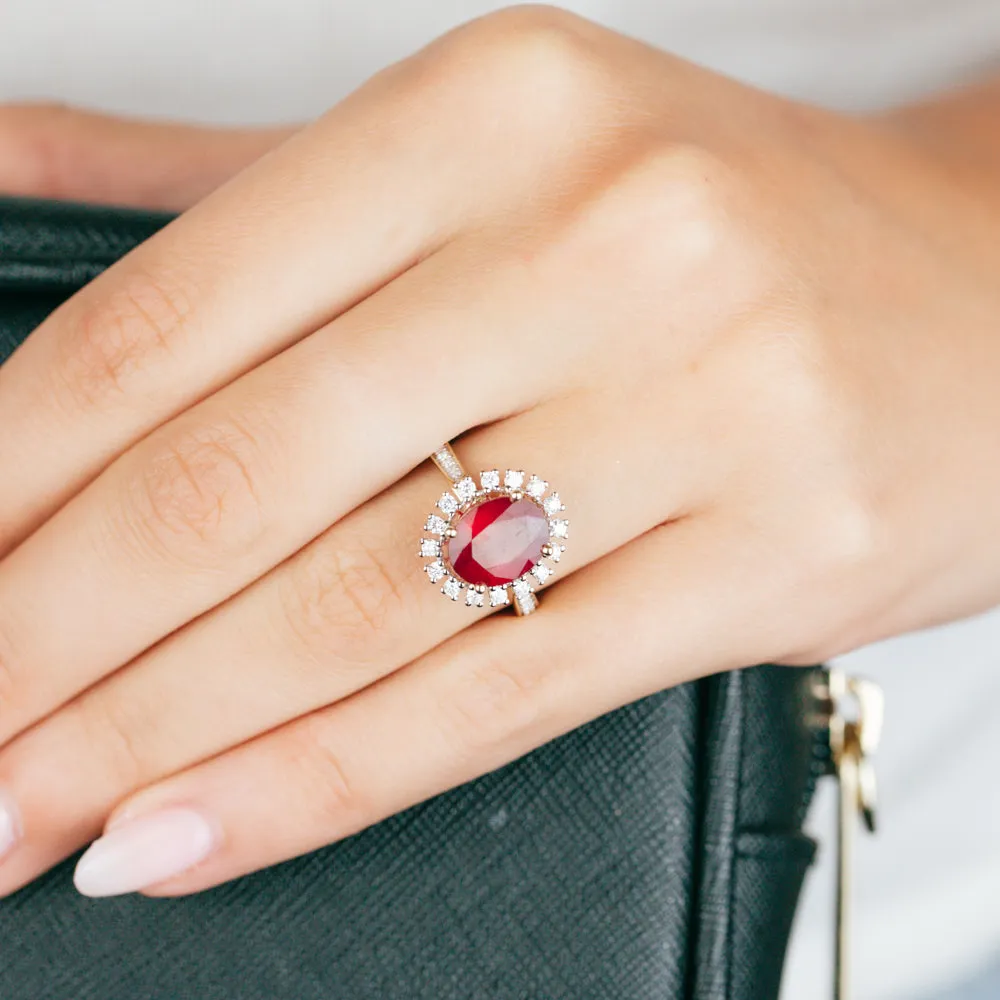 9ct Yellow Gold natural Enhanced 3 Carat Ruby Ring with 1/3 Carat of Diamonds Shiels