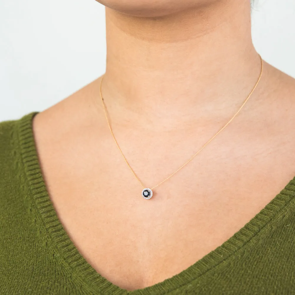 9ct Yellow Gold Natural Sapphire and Diamond Halo Pendant on 45cm Chain Shiels
