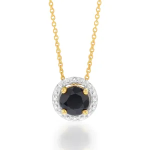9ct Yellow Gold Natural Sapphire and Diamond Halo Pendant on 45cm Chain Shiels