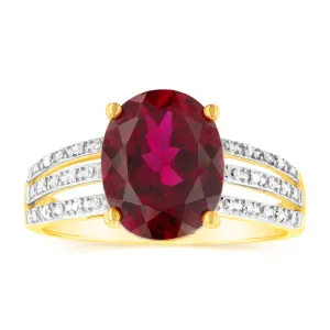 9ct Yellow Gold Oval Created Ruby and Diamond Ring Shiels