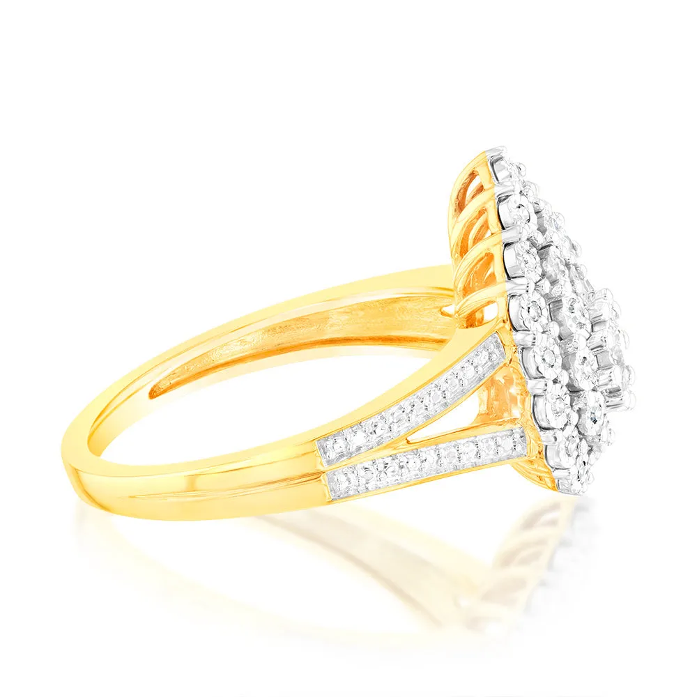 9ct Yellow Gold Pear Shaped Ring in 1/5 Carat Natural Diamonds Shiels