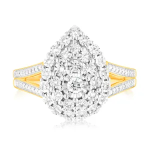 9ct Yellow Gold Pear Shaped Ring in 1/5 Carat Natural Diamonds Shiels