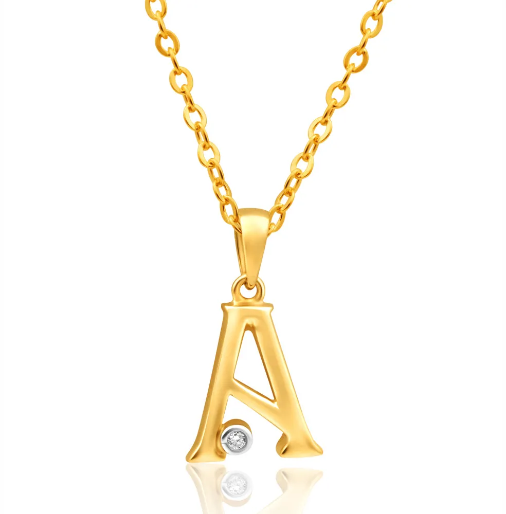 9ct Yellow Gold Pendant Initial A set with diamond Shiels