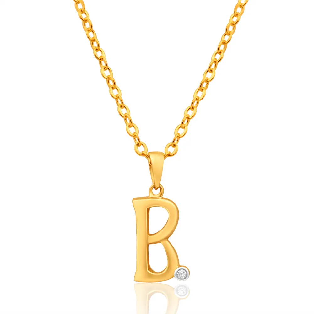 9ct Yellow Gold Pendant Initial B set with Diamond Shiels