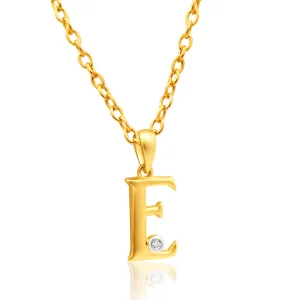 9ct Yellow Gold Pendant Initial E set with diamond Shiels