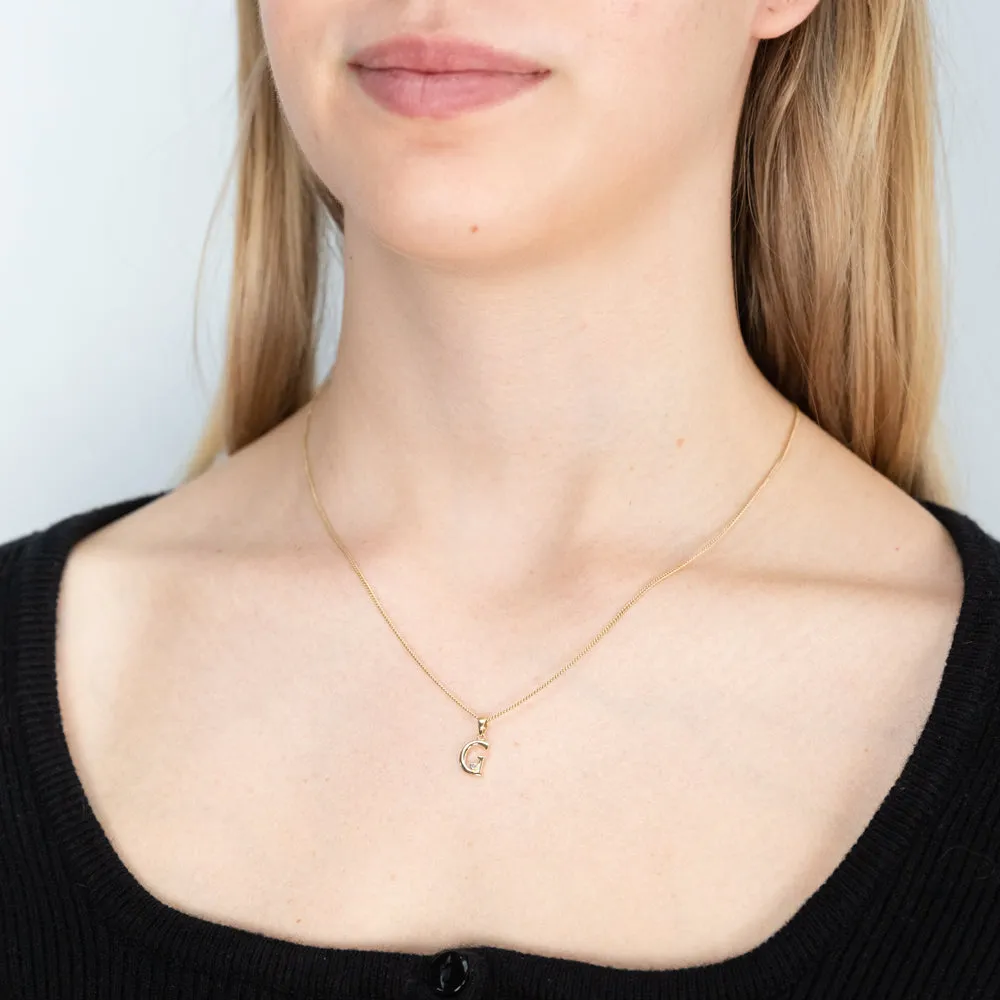 9ct Yellow Gold Pendant Initial G set with Diamond Shiels