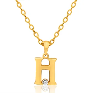 9ct Yellow Gold Pendant Initial H set with Diamond Shiels