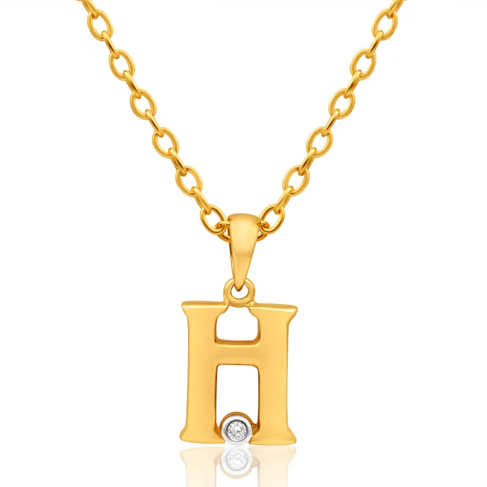 9ct Yellow Gold Pendant Initial H set with Diamond Shiels